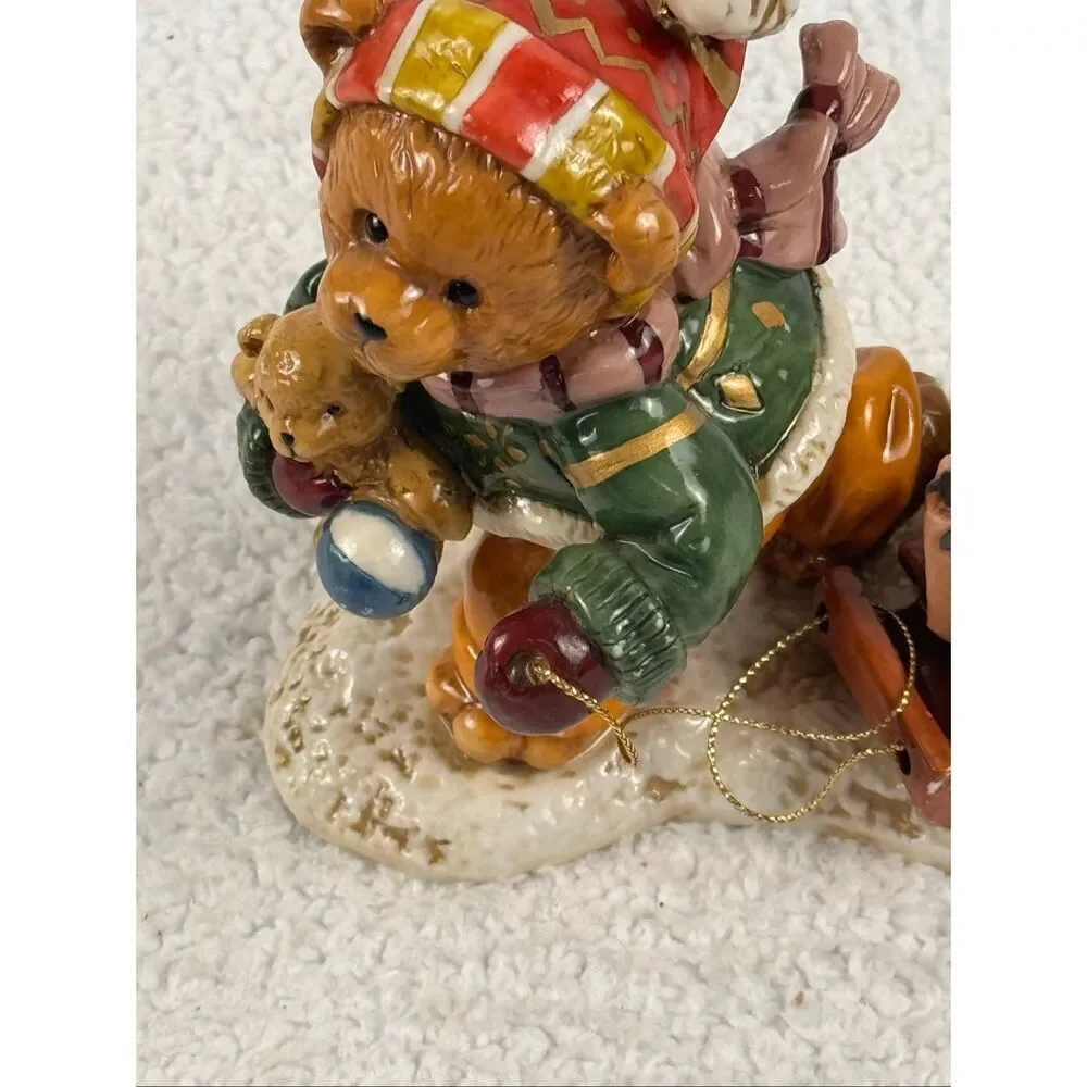 Christmas Teddy Bear Pulling Sled Porcelain Figure